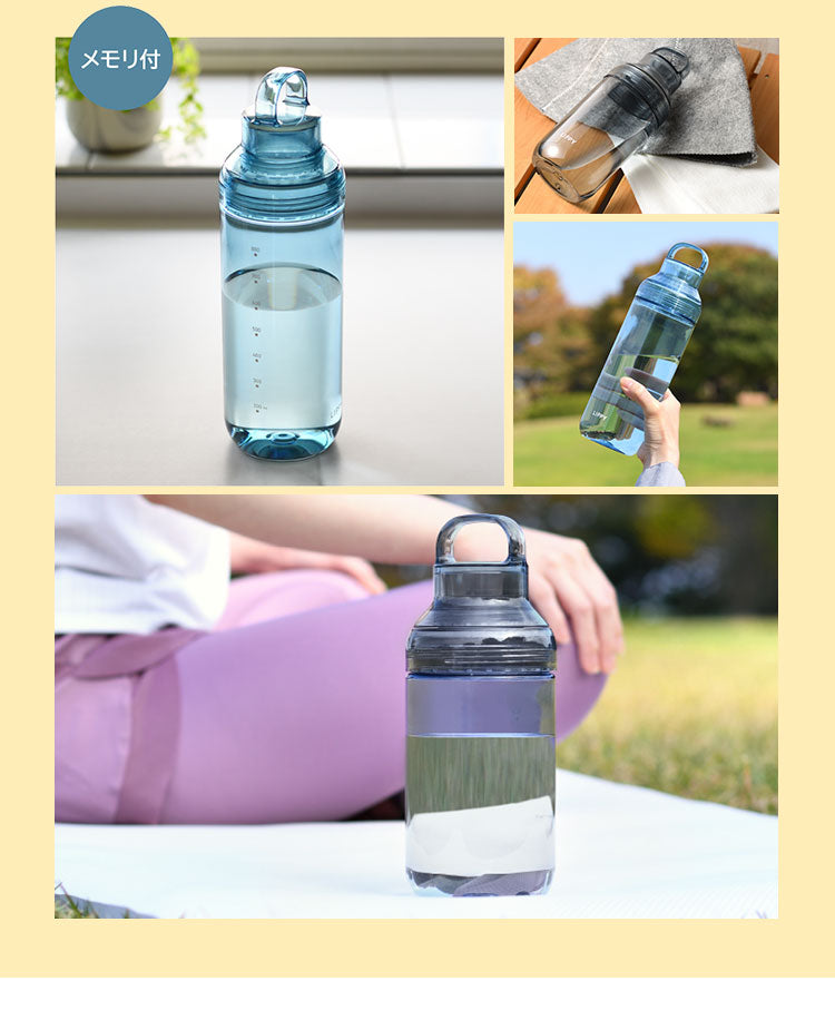 LIPPY 洗いやすい ウォーターボトル 1L 1リットル 日本製 メモリ付き 軽量 トライタン 透明 広口 水筒 ボトル 常温ボトル パッキン付き ハンドル付き クリア ブルー グレー BC-1000 OSK オーエスケー