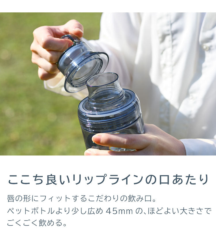 LIPPY 洗いやすい ウォーターボトル 1L 1リットル 日本製 メモリ付き 軽量 トライタン 透明 広口 水筒 ボトル 常温ボトル パッキン付き ハンドル付き クリア ブルー グレー BC-1000 OSK オーエスケー