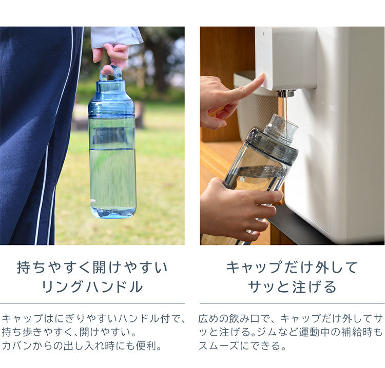 LIPPY 洗いやすい ウォーターボトル 1L 1リットル 日本製 メモリ付き 軽量 トライタン 透明 広口 水筒 ボトル 常温ボトル パッキン付き ハンドル付き クリア ブルー グレー BC-1000 OSK オーエスケー