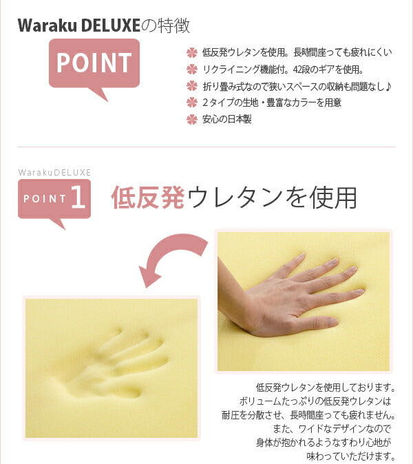 日本製 座椅子 和座椅子 和楽チェア 和楽デラックス 低反発 大きめ コンパクト リクライニング 背筋 イス シンプル かわいい おしゃれ 和室 旅館 リクライニング座椅子 和楽(代引き不可)