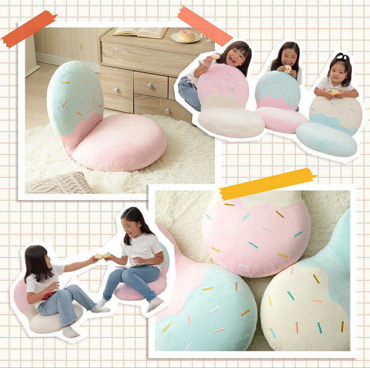 アイスクリーム座椅子 ローチェア かわいい コンパクト 丸み 座椅子 背もたれ リクライニング 大人 子ども キッズ リラックス リビング 一人用 一人掛け 背もたれ ベロア生地 日本製(代引不可)