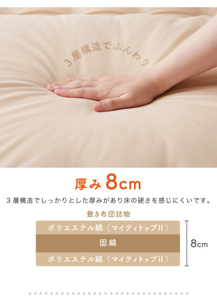 敷き布団 ファミリー 3人用 220×200 カバー付き カバー2枚付きテイジン製中綿使用 防ダニ 抗菌 防臭 大きい 大判 敷布団 ワイド敷布団 家族布団 しき布団 家族用 ごろ寝 お昼寝 テイジン