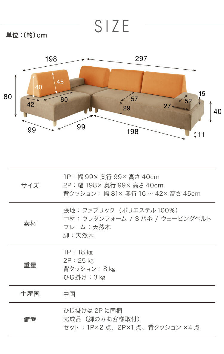 アイランドソファ ソファ 4人掛け 組み換え自由 間仕切り カウチソファ おしゃれ ローソファ ソファーセット 大きい L字 ベロア オットマン イエロー オレンジ ピンク(代引不可)