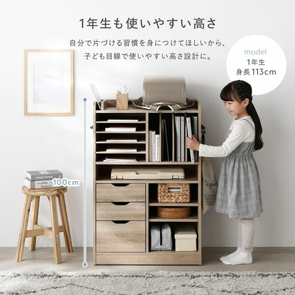 ランドセルラック 約幅64.5×奥行40×高さ100cm ホワイト 引き出し サイドバー フック コンセント 可動棚 隠しキャスター付 収納力抜群 大容量 子供部屋 オープン収納 キッズ収納 本棚 ブックシェルフ 書棚 ブックラック 収納棚 オープンラック 収納ラック