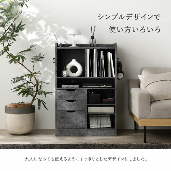 ランドセルラック 約幅64.5×奥行40×高さ100cm ホワイト 引き出し サイドバー フック コンセント 可動棚 隠しキャスター付 収納力抜群 大容量 子供部屋 オープン収納 キッズ収納 本棚 ブックシェルフ 書棚 ブックラック 収納棚 オープンラック 収納ラック