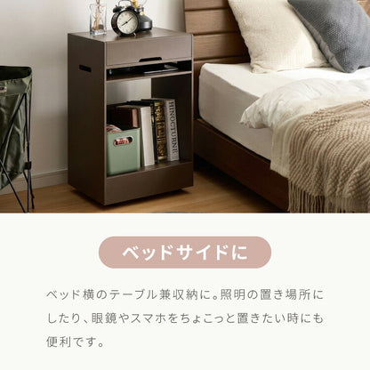 日本製 隠せる サイドワゴン キャスター付き おしゃれ 大容量ファイル収納機能付き サイドデスク デスクワゴン 完成品 幅40cm 奥行30cm 高さ63cm シンプル 収納ワゴン サイドチェスト 作業台