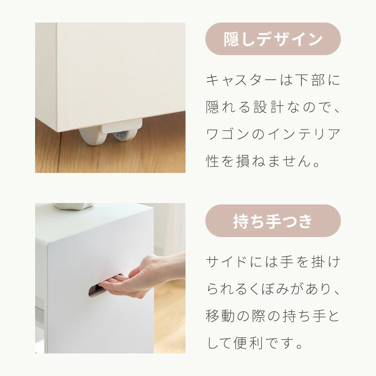 日本製 隠せる サイドワゴン キャスター付き おしゃれ 大容量ファイル収納機能付き サイドデスク デスクワゴン 完成品 幅40cm 奥行30cm 高さ63cm シンプル 収納ワゴン サイドチェスト 作業台