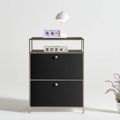 ステンレスモジュールキャビネット 60cm 2段 完成品 オールステンレス ミッドセンチュリー モジュール家具 モジュール棚 収納ラック 壁面 収納 キャビネット 韓国インテリア セレンティ
