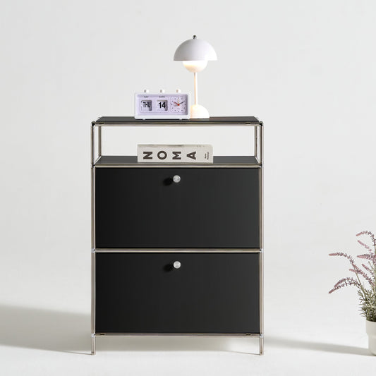 ステンレスモジュールキャビネット 60cm 2段 完成品 オールステンレス ミッドセンチュリー モジュール家具 モジュール棚 収納ラック 壁面 収納 キャビネット 韓国インテリア セレンティ