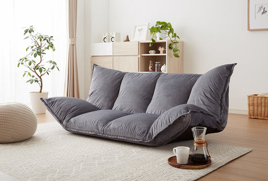 ローソファ 2人掛け 42段階リクライニング ベロア調 極厚 クッション 20cm厚 ふっくら 北欧 シンプル おしゃれ かわいい リクライニングソファ フロアソファー ソファベッド ソファーベッド ごろ寝ソファ リビングソファ