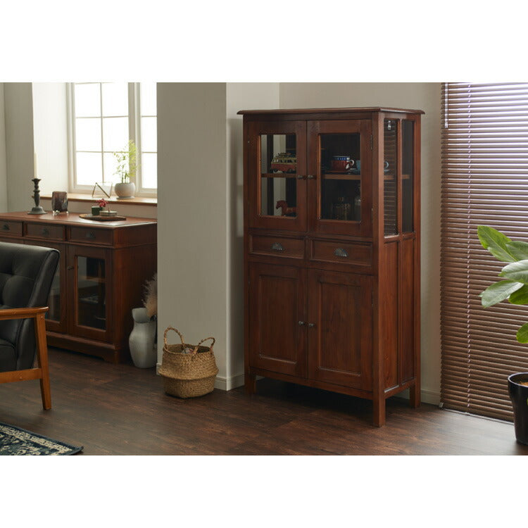 ハイキャビネット 幅75cm 北欧 ヴィンテージ 天然木 マホガ二ー 高級感