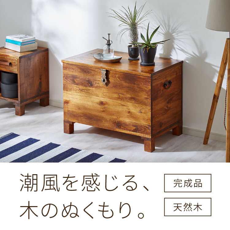 男前インテリア　三段ラック　ボックス収納　引出し付き収納　アンティーク　西海岸 西海岸風 トランクボックス 木箱 幅76cm トランクBOX 木製 大容量収納