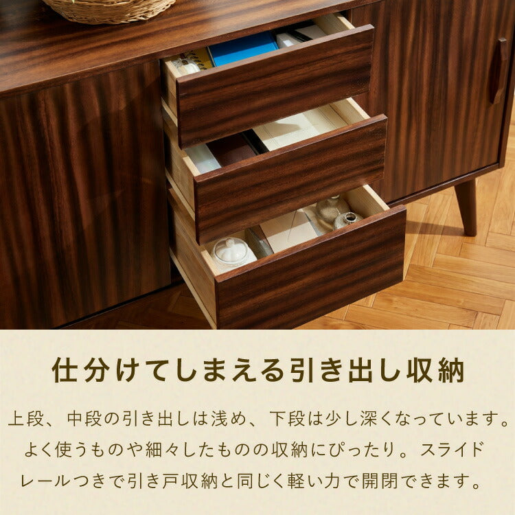 リビングボード 幅120cm サイドボード キャビネット モンキーポッド シェルフ 棚 ローボード テレビ台 モンキーポッド材 天然木 木製 ミッドセンチュリー レトロ モダン 北欧 北欧モダン ヴィンテージ(代引不可)