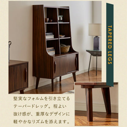 キャビネット 幅80cm 高さ128cm シェルフ 棚 本棚 収納 リビング収納 モンキーポッド モンキーポッド材 天然木 木製 ミッドセンチュリー レトロ モダン 北欧 北欧モダン ヴィンテージ(代引不可)