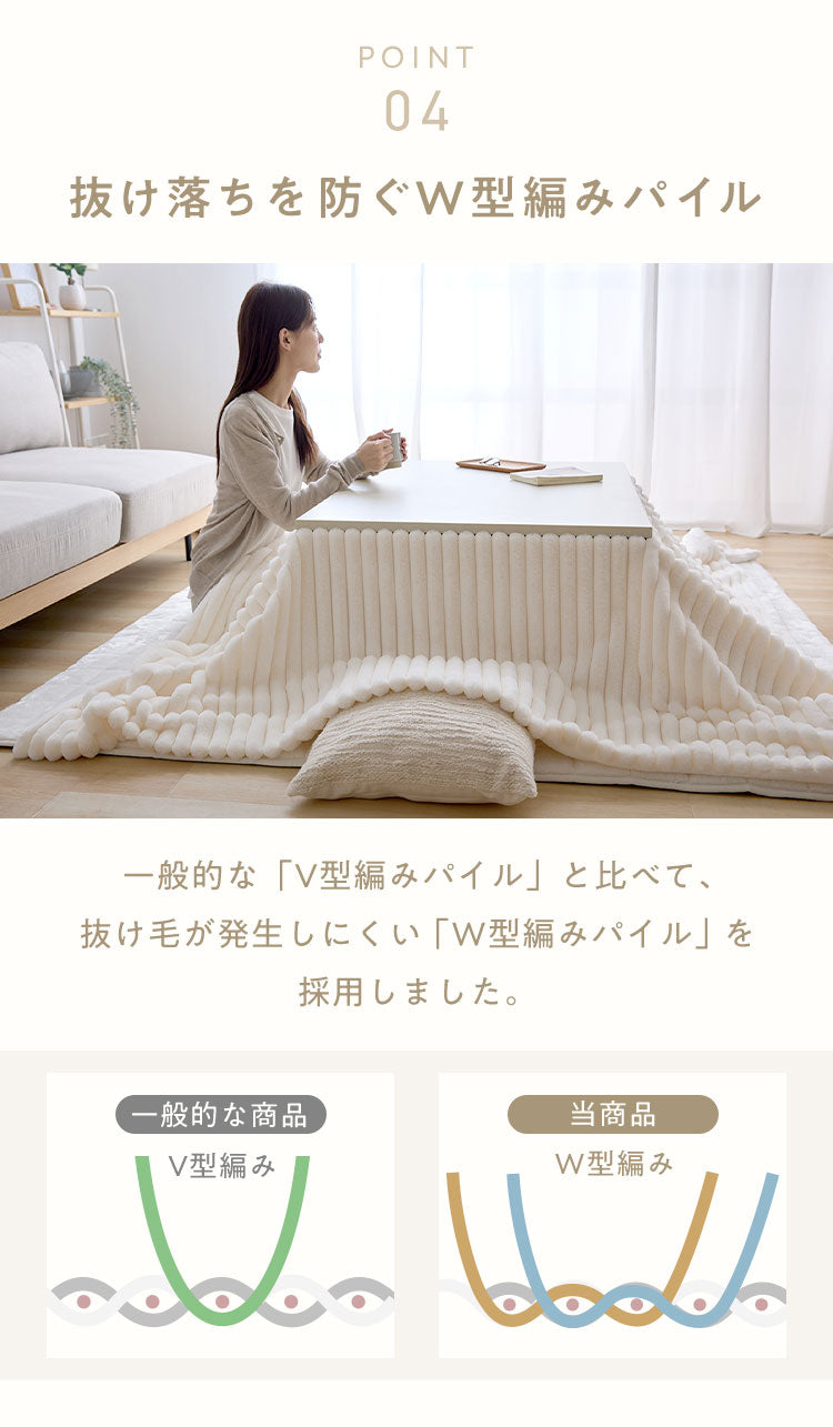 もこもこストライプこたつ布団 mocone 正方形 長方形 洗える 2枚合わせ 静電気防止 ラビットファー ニューマイヤー もこもこ ふわふわ 韓国 かわいい おしゃれ あったか こたつ布団 掛け布団 185×185cm 185×235cm