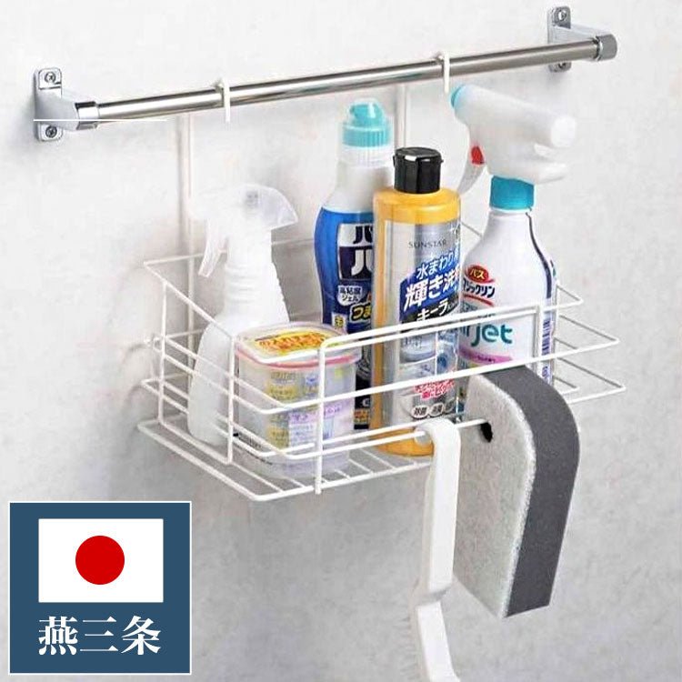 日本製 燕三条 抗菌お風呂バスケット 抗菌ステンレス製 ホワイト 白 タオルバー付き お風呂 バスケット おもちゃ かご ラック 棚 シャンプーホルダー