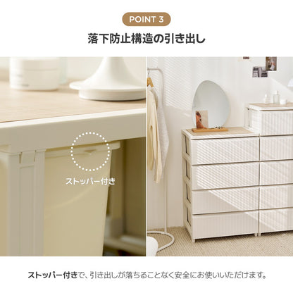 roomnhome テンバー チェスト お洒落 ウッド天板 ストッパー付きプラスチック 引き出し タンス 収納ボックス リビング 3段 リビングチェスト 韓国インテリア(代引不可)