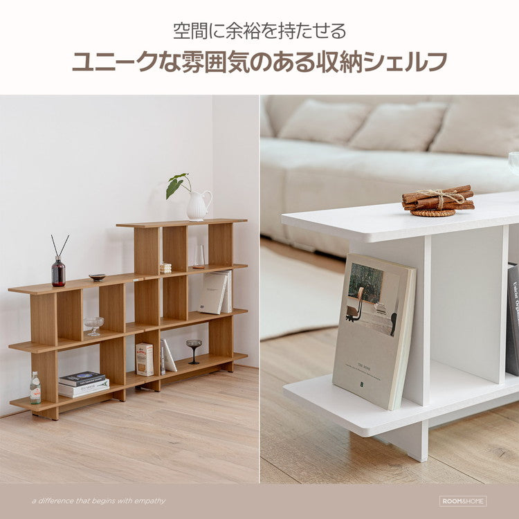 roomnhome バルトスクエアラック 幅80cm 3段オープンラック木製 見せる収納 収納 サイドテーブル メイクスペース デザインラック シェルフ スリム ディスプレイラック 本棚 ブラウン 韓国インテリア