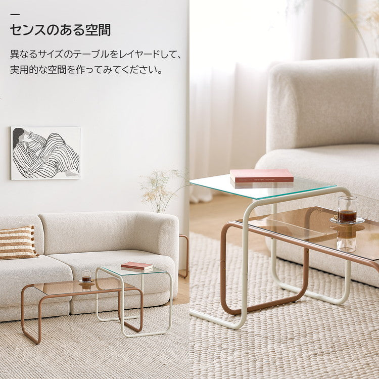 roomnhome ガラス サイドテーブル 幅50 テーブル スチール ミッド
