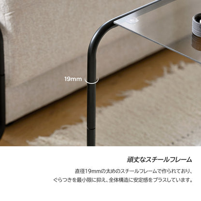 roomnhome ガラス サイドテーブル 幅50 テーブル スチール ミッドセンチュリー ダイニングテーブル センターテーブル 机 デスク ソファテーブル リビングテーブル おしゃれ 棚付き