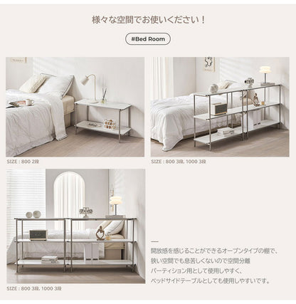 roomnhome イージー ラック オープンシェルフ 幅80 ステンレス ラック オープンラック 2段 スマート ローボード サイドボード サイドデスク ディスプレイ 棚 おしゃれ 韓国インテリア