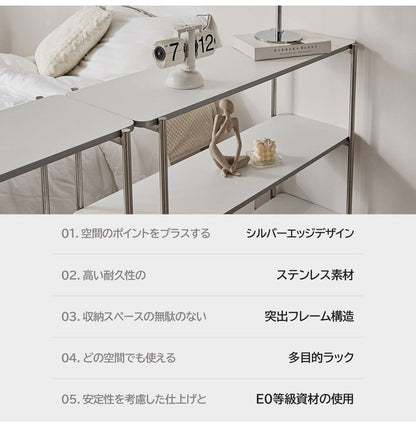 roomnhome イージー ディスプレイラック オープンシェルフ 幅100 ステンレス ラック オープンラック 3段 スマート ローボード サイドボード サイドデスク ディスプレイ 棚 韓国インテリア