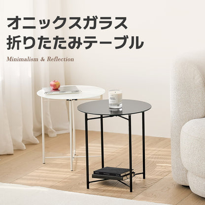 rooomnhome ガラス サイドテーブル 幅40cm 丸形 アンドラウンドガラステーブル ダイニング ガラステーブル 韓国インテリア コンパクト 小さめ ミニテーブル ナイトテーブル ソファーテーブル