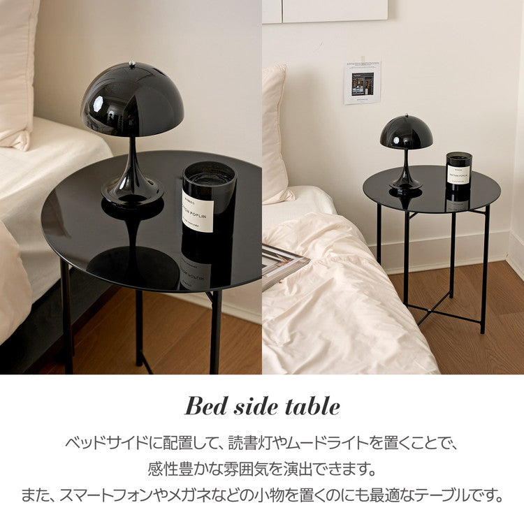 rooomnhome ガラス サイドテーブル 幅40cm 丸形 アンドラウンドガラステーブル ダイニング ガラステーブル 韓国インテリア コンパクト 小さめ ミニテーブル ナイトテーブル ソファーテーブル