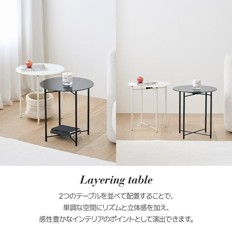 rooomnhome ガラス サイドテーブル 幅40cm 丸形 アンドラウンドガラステーブル ダイニング ガラステーブル 韓国インテリア コンパクト 小さめ ミニテーブル ナイトテーブル ソファーテーブル