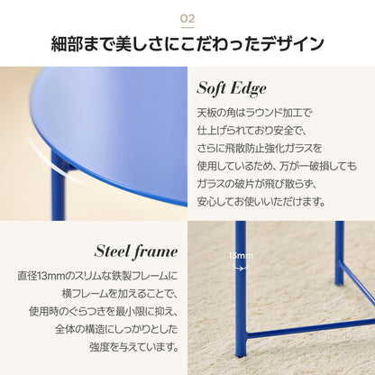 rooomnhome ガラス サイドテーブル 幅40cm 丸形 アンドラウンドガラステーブル ダイニング ガラステーブル 韓国インテリア コンパクト 小さめ ミニテーブル ナイトテーブル ソファーテーブル