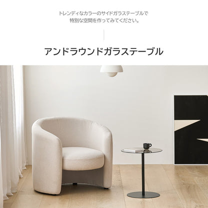 rooomnhome ガラス サイドテーブル 幅40cm 丸形 アンドラウンドガラステーブル ダイニング ガラステーブル 韓国インテリア コンパクト 小さめ ミニテーブル ナイトテーブル ソファー