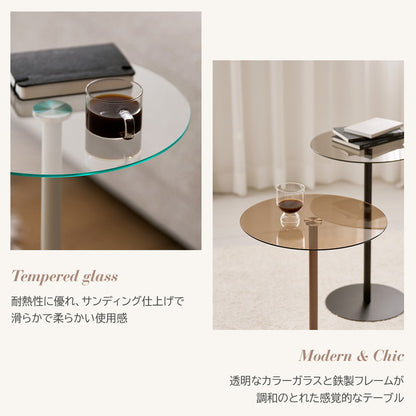 rooomnhome ガラス サイドテーブル 幅40cm 丸形 アンドラウンドガラステーブル ダイニング ガラステーブル 韓国インテリア コンパクト 小さめ ミニテーブル ナイトテーブル ソファー