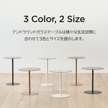 rooomnhome ガラス サイドテーブル 幅40cm 丸形 アンドラウンドガラステーブル ダイニング ガラステーブル 韓国インテリア コンパクト 小さめ ミニテーブル ナイトテーブル ソファー