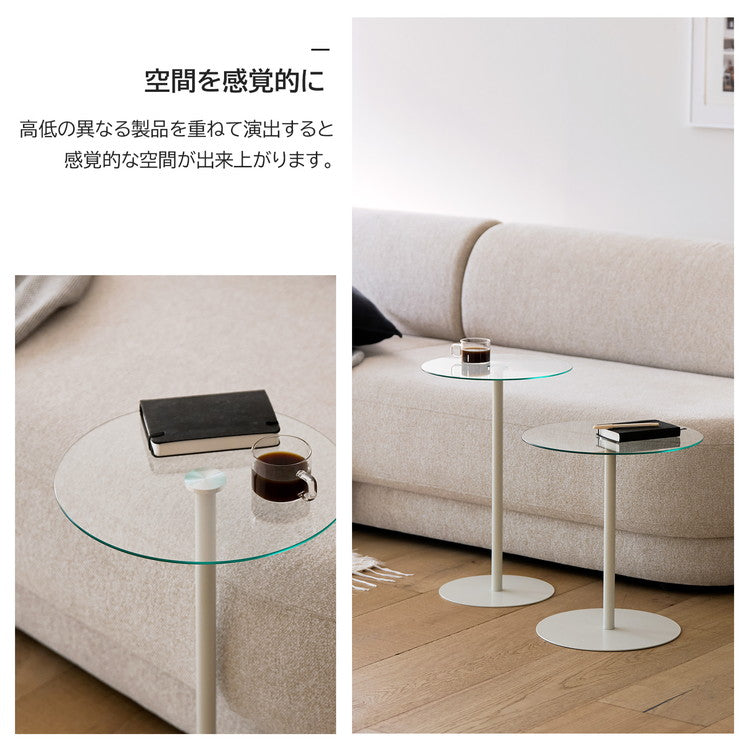 rooomnhome ガラス サイドテーブル 幅40cm 丸形 アンドラウンドガラステーブル ダイニング ガラステーブル 韓国インテリア コンパクト 小さめ ミニテーブル ナイトテーブル ソファー
