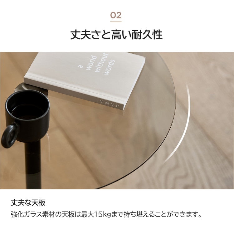 rooomnhome ガラス サイドテーブル 幅40cm 丸形 アンドラウンドガラステーブル ダイニング ガラステーブル 韓国インテリア コンパクト 小さめ ミニテーブル ナイトテーブル ソファー