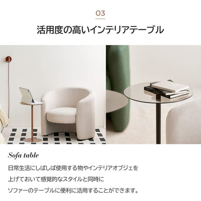 rooomnhome ガラス サイドテーブル 幅30cm ハイタイプ 丸形 アンドラウンドガラステーブル ダイニング ガラステーブル 韓国インテリア コンパクト 小さめ ミニテーブル ナイトテーブル