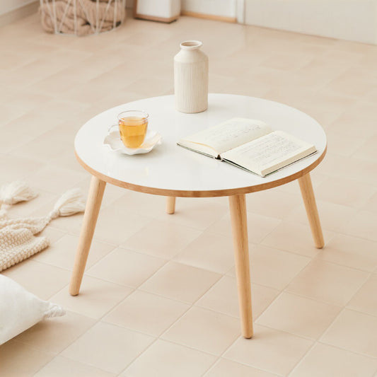 【roomnhome×リコメン堂】天然木脚 センターテーブル 丸型 白 60cm おしゃれ 韓国インテリア 耐荷重 約20kg ローテーブル【限定商品】かわいい シンプル インテリア モダン(代引不可)