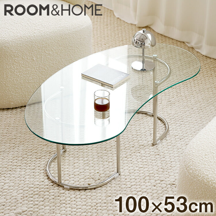【roomnhome×リコメン堂】ガラステーブル 幅100cm センターテーブル ビーンズ型 韓国インテリア ローテーブル リビングテーブル ミッドセンチュリー (代引不可)