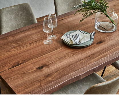 ダイニングテーブル 150cm幅 単品 一枚板風 耳付き オーク ウォールナット 天然木 突板 木目 4人掛け 4人用 モダン おしゃれ 北欧 鉄脚 アイアン レトロ シャカ テーブル 机 インテリア(代引不可)