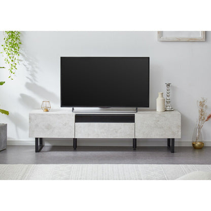 テレビボード ストーン調 幅180cm ガラス窓 フラップ扉2杯テレビ台 180 ローボード ロータイプ TVボード TV台 セラミック調 グレー 引き出し テレビラック AVラック リビング収納 テレビラック