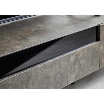 テレビボード ストーン調 幅180cm ガラス窓 フラップ扉2杯テレビ台 180 ローボード ロータイプ TVボード TV台 セラミック調 グレー 引き出し テレビラック AVラック リビング収納 テレビラック