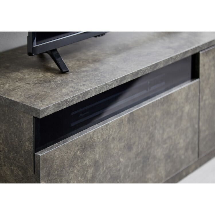 テレビボード ストーン調 幅120cm ガラス窓 引き出し付き テレビ台 120 ローボード ロータイプ TVボード TV台 セラミック調 グレー 引き出し テレビラック AVラック リビング収納 テレビラック