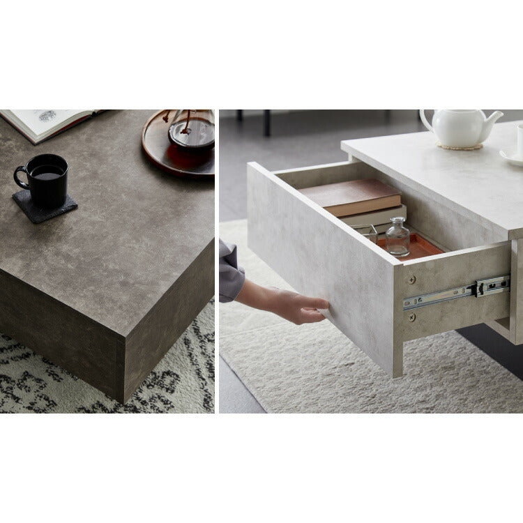 引き出し付き センターテーブル ストーン調 正方形センターテーブル 69
