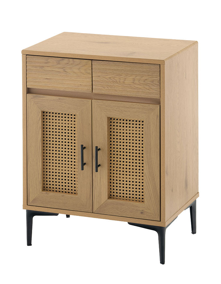 ラタン調 キャビネット 引出し付き サイドボード 幅60cm 脚付き 背面