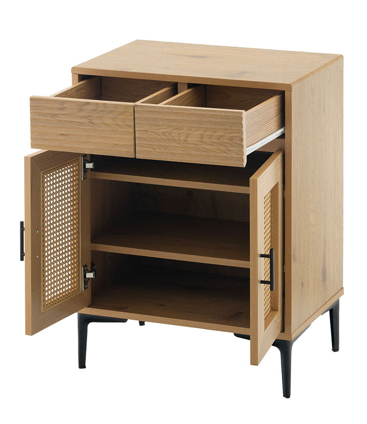 ラタン調 キャビネット 引出し付き サイドボード 幅60cm 脚付き 背面