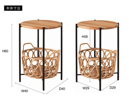 バスケット付きサイドテーブル テーブル バスケット付き 収納 机 サイドテーブル ラタン 籐 スチール 天板 ソファサイド ベッドサイド 新生活 コンパクト 省スペース インテリア 北欧(代引不可)