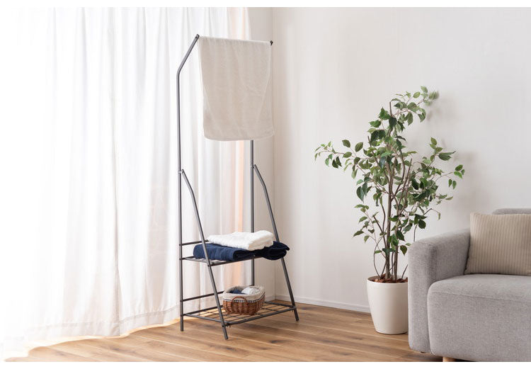 ハンガーラック MIP-58 東谷 部屋干し スリム 棚板付き 2段 コンパクト 幅60cm 省スペース 薄型 スチール 玄関 リビング 洋服掛け 衣類収納 ホワイト 押し入れ 軽量 推し活 ランドセル(代引不可)