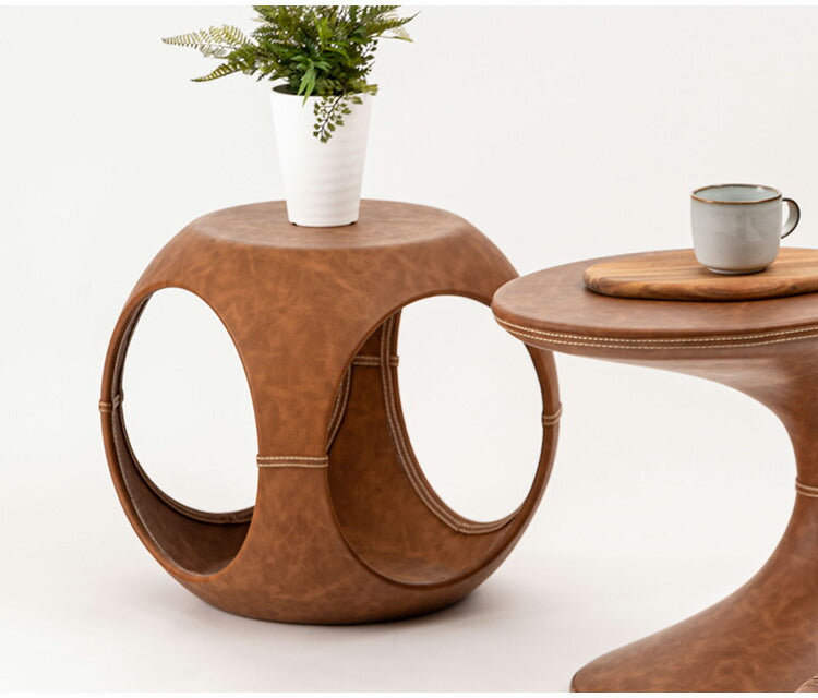 サイドテーブル PT-367 東谷 サイドテーブル おしゃれ 丸 ソフトレザー