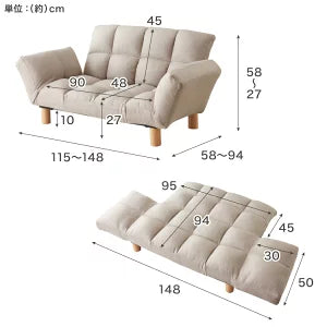 ソファ ソファー 2人掛け コンパクト リクライニング 背もたれ14段階調整 肘掛け6段階調整 天然木 2way 北欧 シンプル カウチソファ フロアソファ ローソファ 二人掛 一人掛け