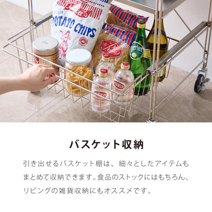 ALNOA アルノア ステンレスワゴン 3段 ダブルワイヤーデザイン ミッドセンチュリー ステンレス ワゴン ステンレス棚 キッチンワゴン 作業台ワゴン シェルフ シルバー 韓国インテリア おしゃれ